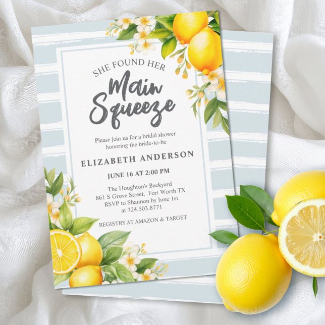 Invitation Elle A Trouvé Sa Principale Fête des mariées De Ci (An elegant lemon themed main. squeeze bridal shower invitation.)
