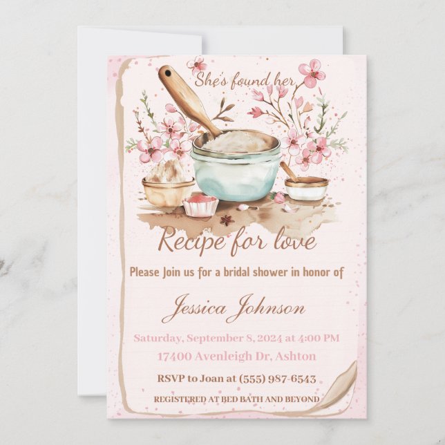 Invitation elle a trouvé sa recette, cuisine nuptiale douche  (Devant)
