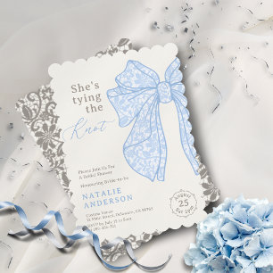 Invitation Elle attache la Fête des mariées en dentelle bleue
