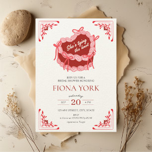 Invitation Elle attache la Fête des mariées rouge coeur rétro