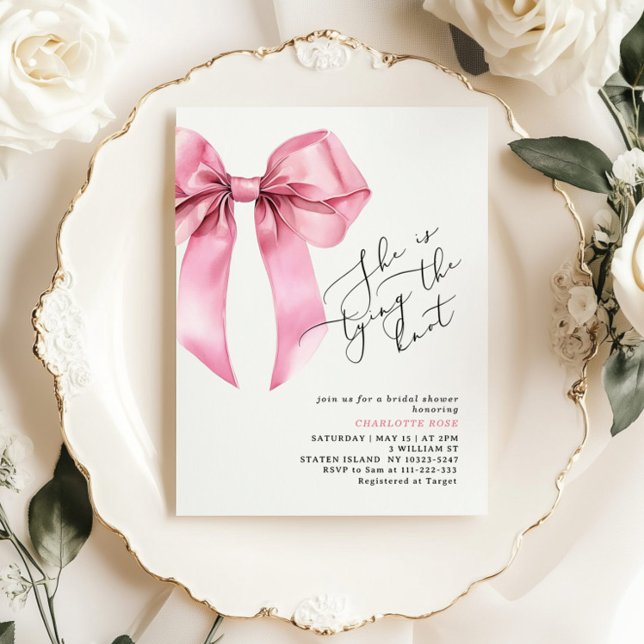 Invitation Elle attache le noeud Pink Bow Bridal (Créateur téléchargé)