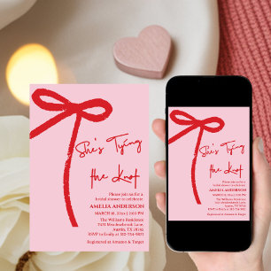 Invitation Elle Attache le Nœud Rouge, Rose Bow Réception de