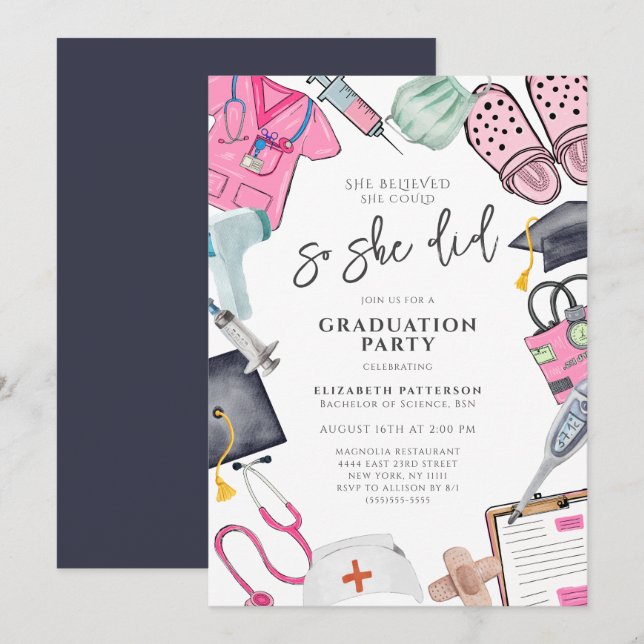Invitation Elle Croyait Qu'Elle Pourrait Infirmer La Fête De  (Devant / Derrière)