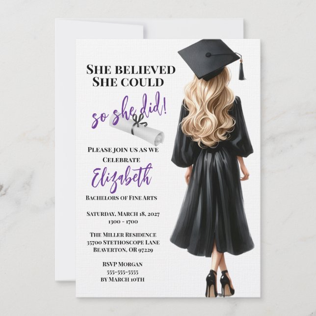 Invitation Elle Croyait Qu'Elle Pouvait Faire Ses Études (Devant)