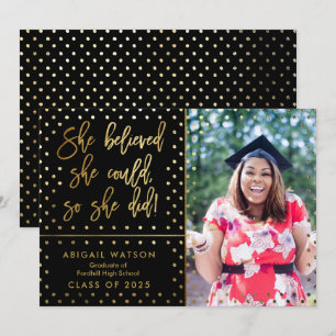 Invitation Elle croyait qu'elle pouvait Gold Photo Graduation