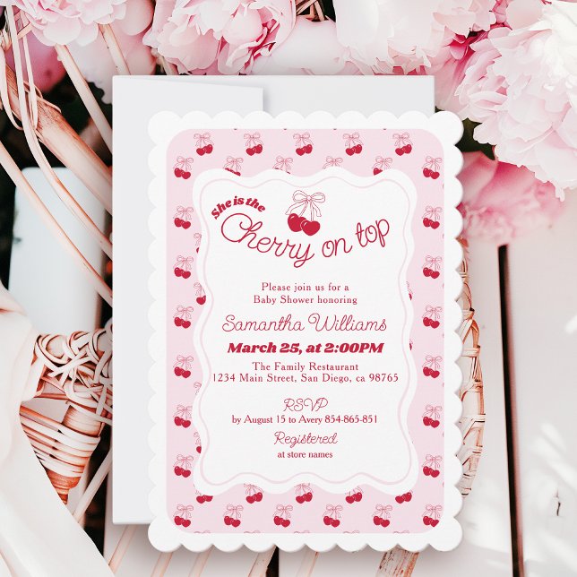 Invitation Elle est cerise sur le Top Baby Girl Douche Invita (Créateur téléchargé)
