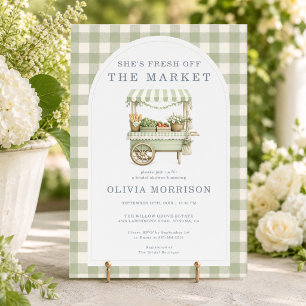Invitation Elle est fraîche sur le marché Gingham Baby Shower