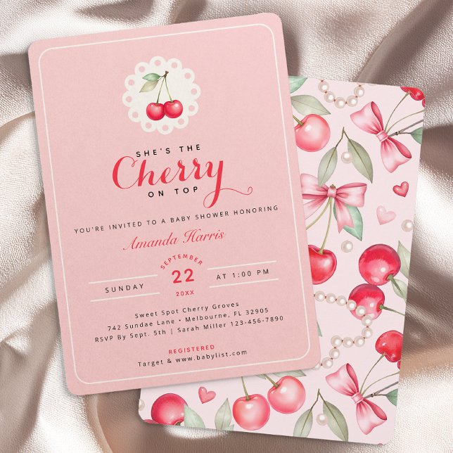 Invitation Elle est la cerise sur le Baby shower Coquette (Cherry Themed Baby Shower Invitation)