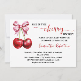 Invitation Elle est la cerise sur le Baby shower de coquette 
