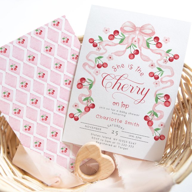Invitation Elle est la cerise sur le Baby shower de l'arc ros (Créateur téléchargé)