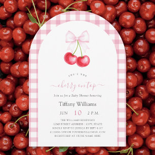 Invitation Elle est la cerise sur le gâteau Fête bébé rose à
