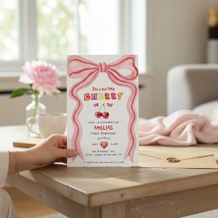 Invitation Elle est notre petite cerise sur le dessus rose aq