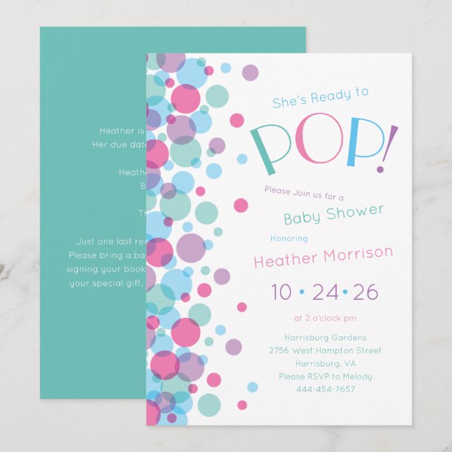 Invitation Elle est prête à faire des Baby showers Pois (Devant / Derrière)