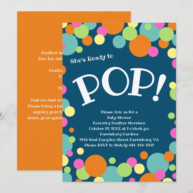 Invitation Elle est prête à faire du Baby shower (Devant / Derrière)