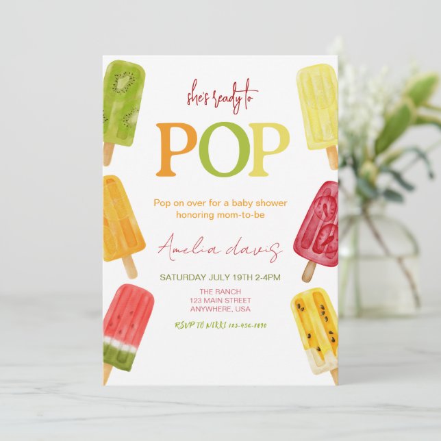 Invitation Elle est prête à faire du Baby shower glacé (Debout devant)