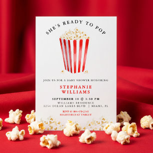 Invitation Elle est prête à faire du pop-corn Baby shower