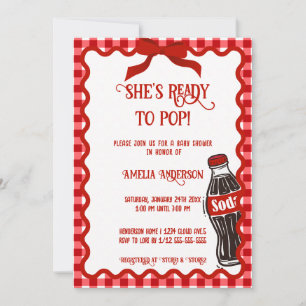 Invitation Elle est prête à faire éclater Soda Rouge Gingham