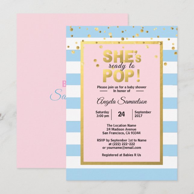 Invitation Elle est prête à POP Genre Garçon Baby shower FILL (Devant / Derrière)