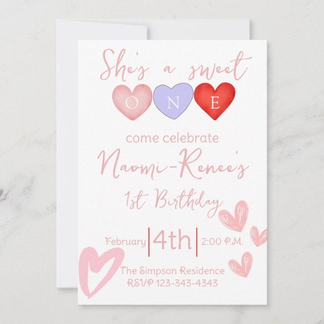 Invitation Elle est sucrée 1er anniversaire (Devant)