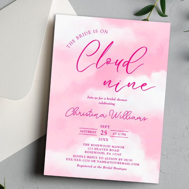 Invitation Elle est sur Cloud 9 Fête des mariées rose (Créateur téléchargé)