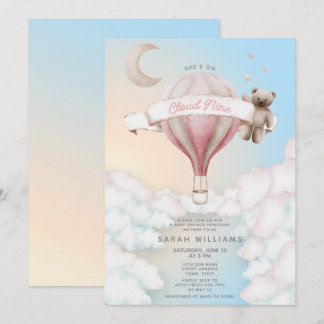 Invitation Elle est sur le Baby shower 9 nuages