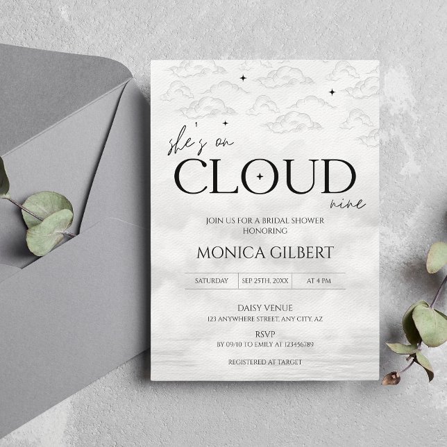 Invitation Elle est sur le nuage 9 Dreamy Elegant Fête des ma (She;s on cloud 9 - bridal shower invitation)