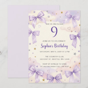 Invitation Elle est sur un nuage 9 Rubans violets 9e annivers