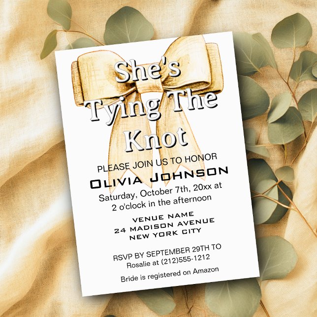 Invitation Elle est Tying Knot Linen Bow Fête des mariées (She's Tying Knot Linen Bow Bridal Shower Invitation)
