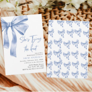 Invitation Elle est Tying the Knot bleu bow Fête des mariées