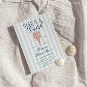 Invitation Elle est un trésor Réception de mariage rayée bleu