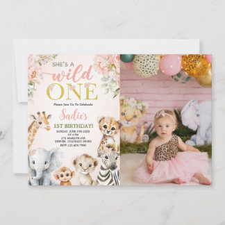 Invitation Elle est une photo d'anniversaire Floral Safari sa