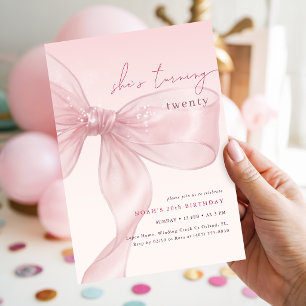 Invitation Elle fête ses vingt ans Blush Bow Anniversaire