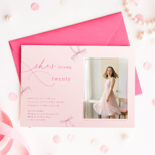 Invitation Elle fête ses vingt ans Ruban rose Photo Anniversa