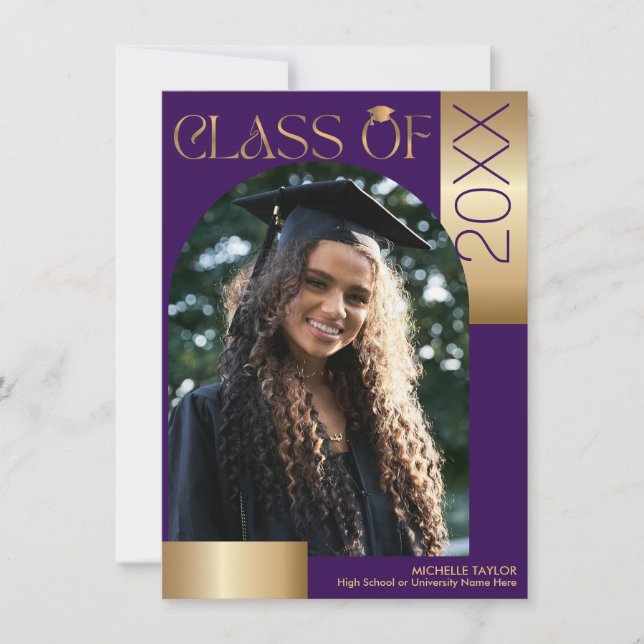 Invitation Elle L'A Fait Arc Moderne Photo Purple Graduation (Devant)