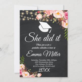 Invitation Elle L'A Fait - Chalkboard Graduation