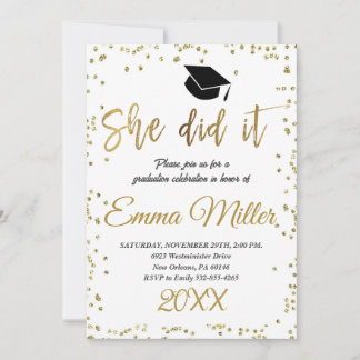 Invitation Elle L'A Fait Gold Graduation Party