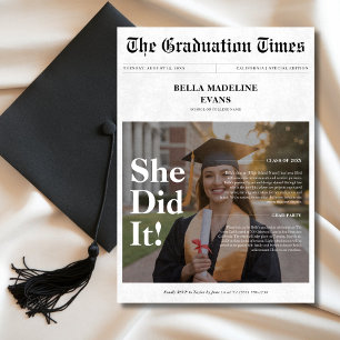 Invitation Elle L'A Fait Graduation 2025 Newspaper Overlay Ph