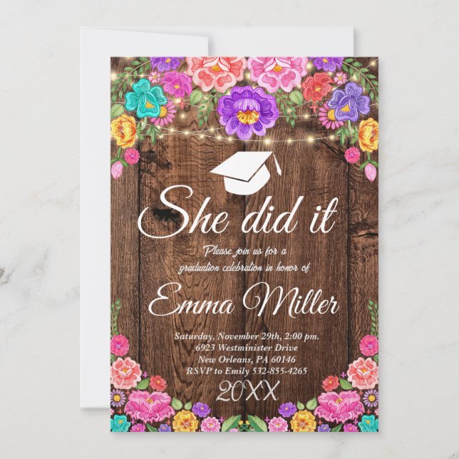 Invitation Elle L'A Fait, La Fête Mexicaine De La Diplôme (Devant)