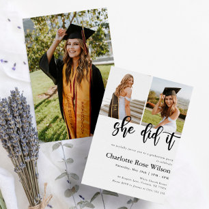 Invitation Elle L'A Fait Moderne Élégante Photo Graduation