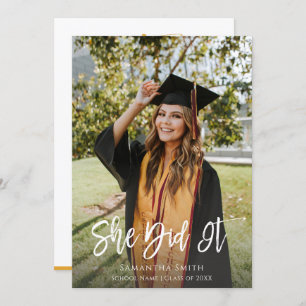 Invitation Elle L'A Fait Moderne Script Photo Graduation
