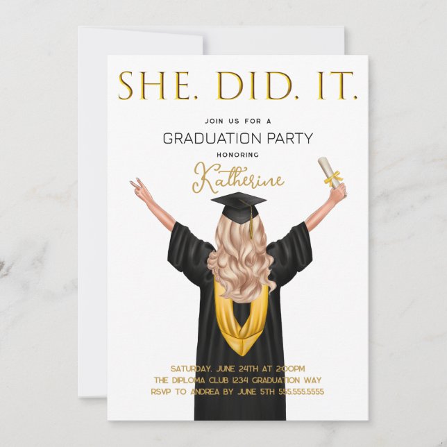 Invitation Elle L'A Fait Photo Graduation (Devant)