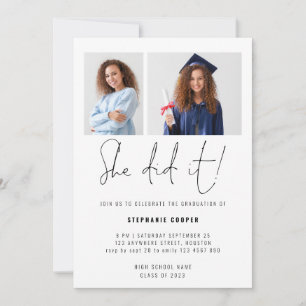 Invitation Elle L'A Fait Script 2 Photo 2024 Graduation Party