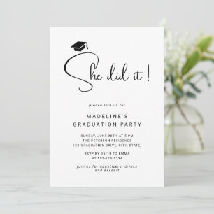 Invitation Elle L'A Fait Script Minimal Photo Graduation Part
