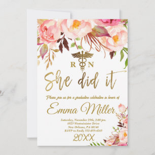 Invitation Elle L'A Fait - Soins infirmiers School Gold Gradu