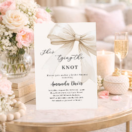 Invitation Elle noue la Fête des mariées beige noeud