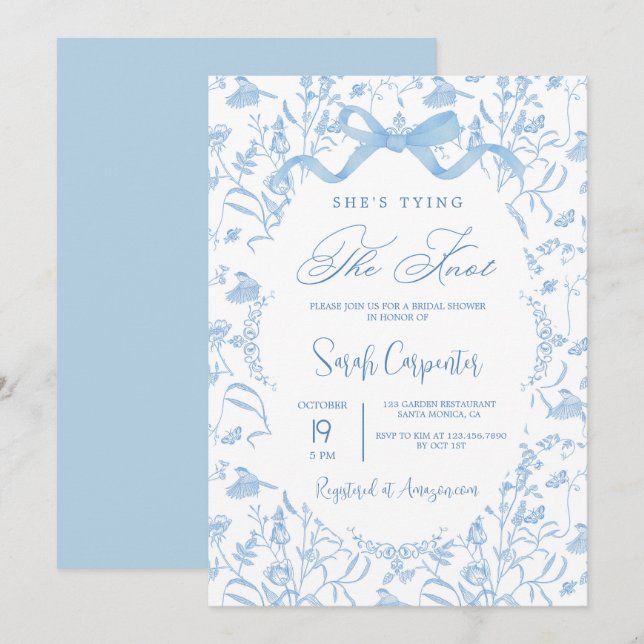 Invitation Elle noue la Fête des mariées de la Toile de noeud (Devant / Derrière)