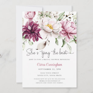 Invitation Elle noue le nœud Blanc Rose Floral Bridal
