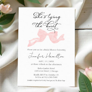 Invitation Elle noue le noeud Fête des mariées de cou rose
