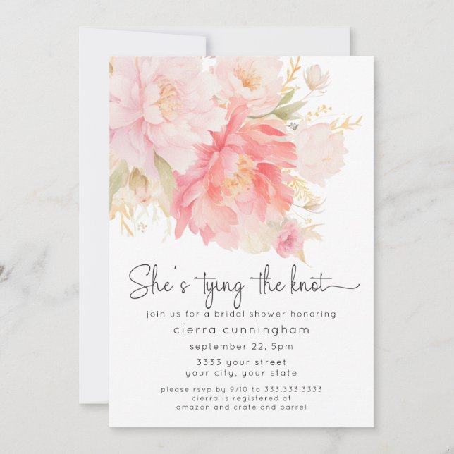 Invitation Elle Noue Le Nœud Floral Fête de Mariée (Devant)