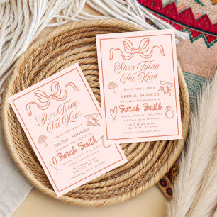 Invitation Elle noue le noeud rétro Peach Fantaisie Mariage